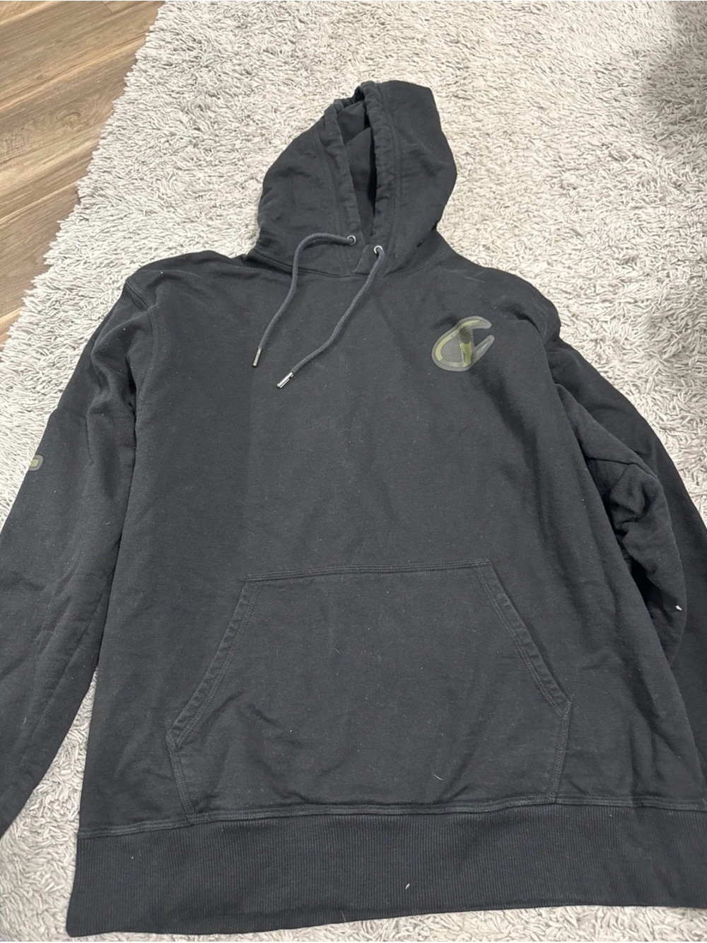 Champion Black Hooded Pullover Sweatshirt with Subtle Logo
